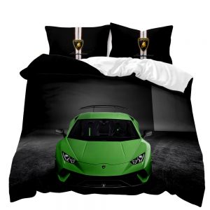 Green Lamborghini 3D Printed King Size Duvet Cover Set