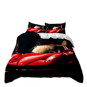Red Ferrari Sports Car 3D Printed Double Bed Duvet Cover Set